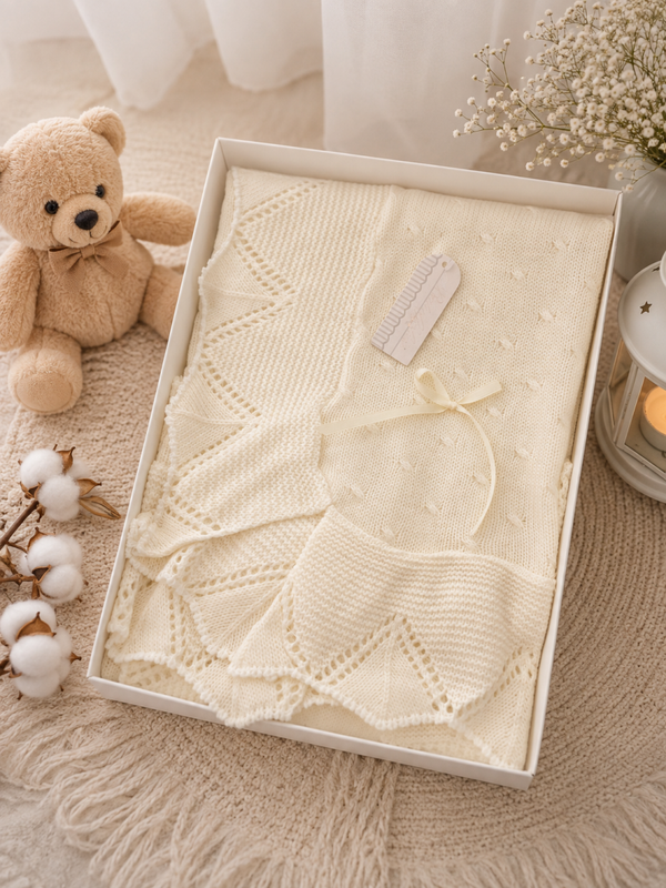 Copertina in misto Lana per Culla smacchinata con voile