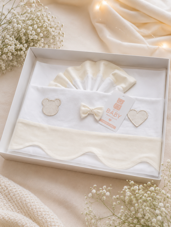 Bettwäsche-Set für Babywiege in Gelb mit Herzchen und Schleife