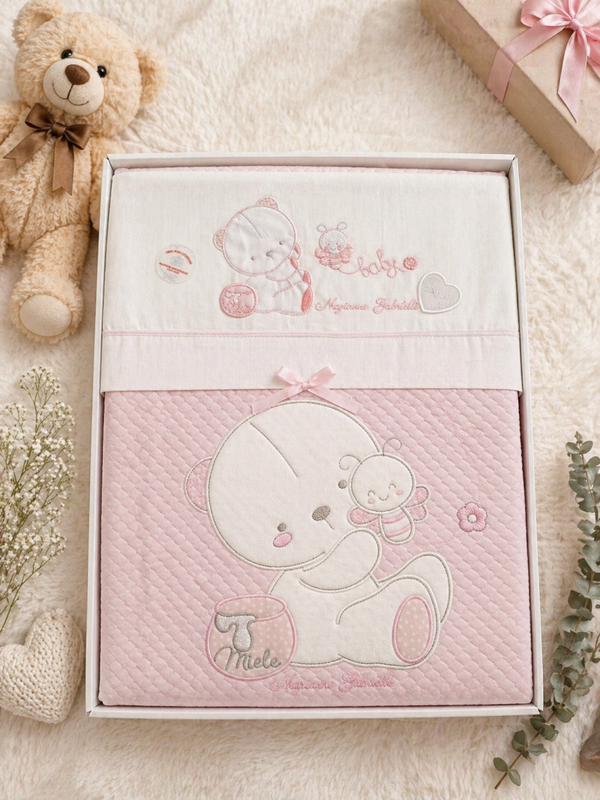 Baby Bettwäsche in Rosa 4 teiliges Set