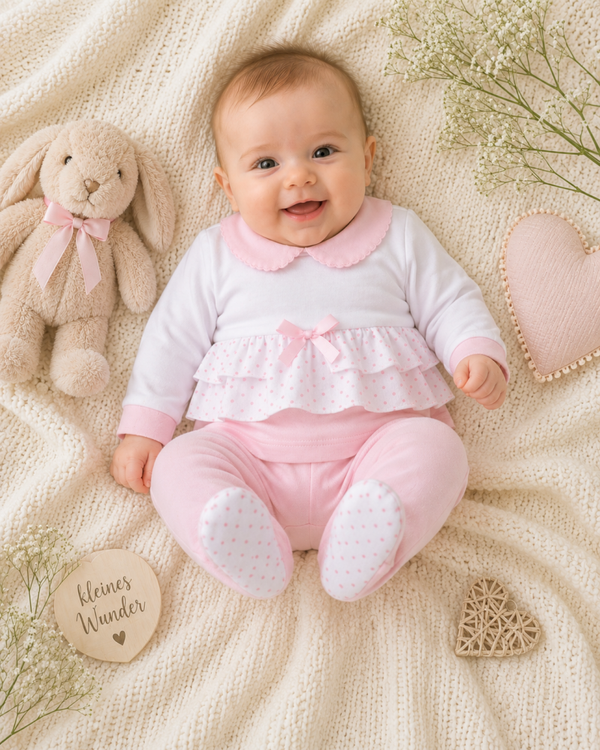 Baby 2Teiler in Rosa mit Rüschen -Details