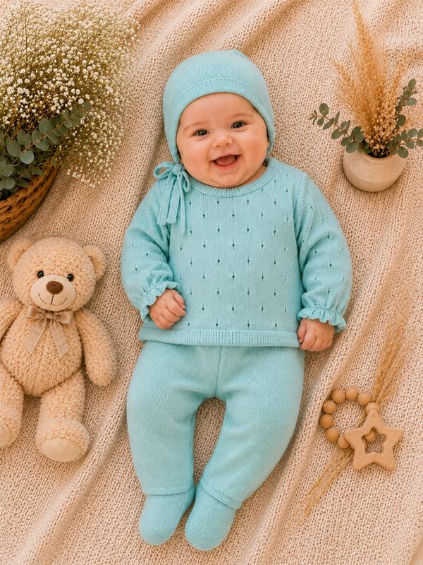 Zartes Baby-Strickset in Mintgrün