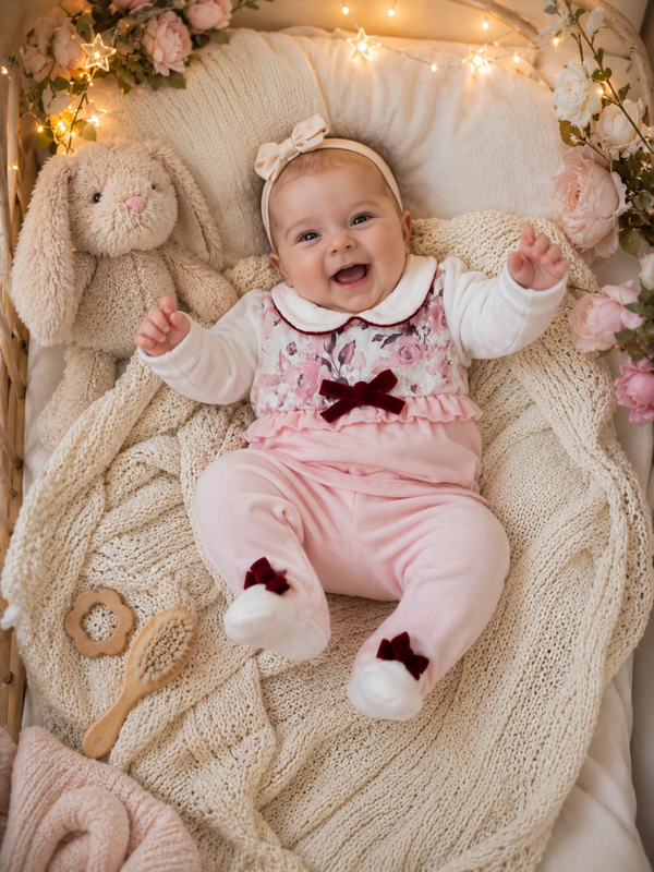 Chenille Baby-Strampler mit Blumenmuster & Samtschleife