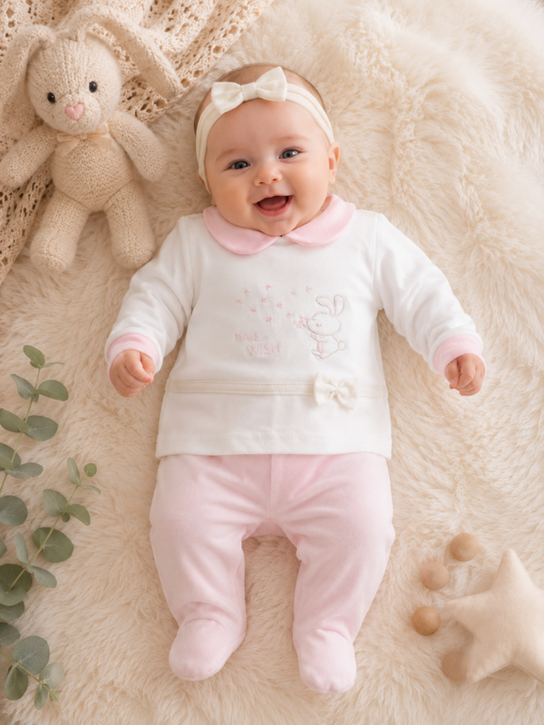 🌸 Baby 2-teiliges Set Rosa-Weiß mit süßem Häschen 🌸