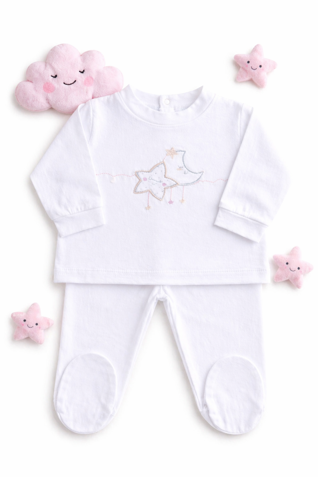 Baby 2Teiler in weiß mit Mond -Sternen Motiv