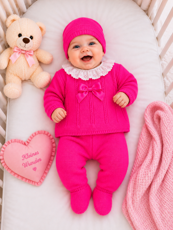 Baby -Strickset  in Neon Pink – 3-teilig