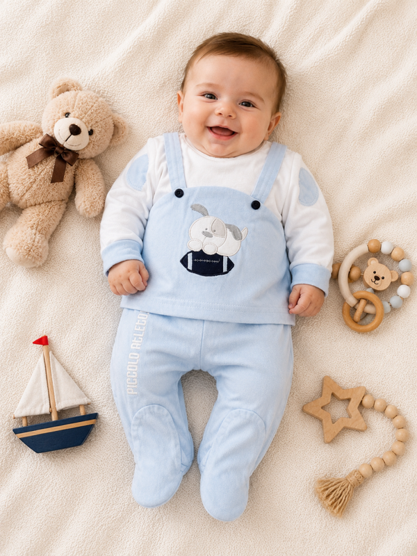 Baby Jungen 2-teiliges Set Hellblau mit Hunde-Stickerei |