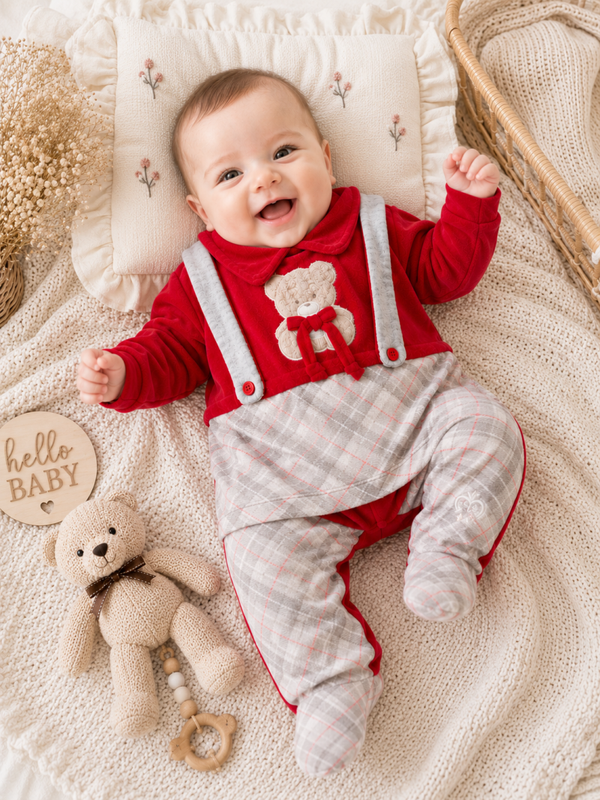 Baby 2-Teiler mit Teddy-Motiv – Kuscheliges Set in Chenille
