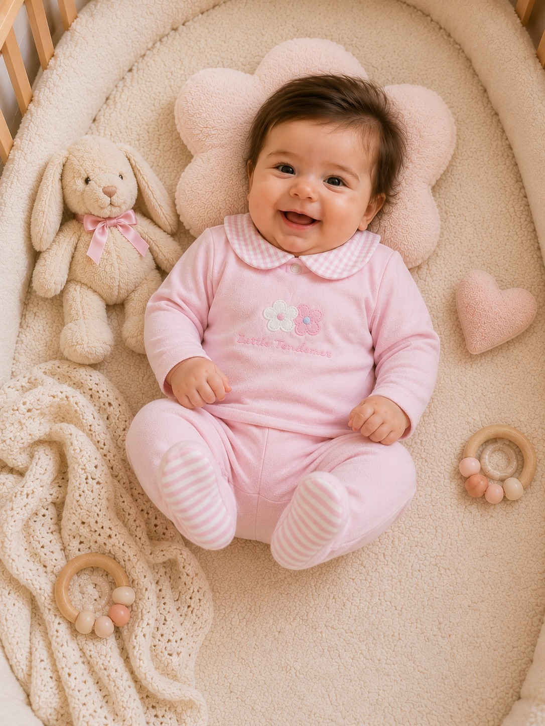 Baby 2Teiler mit Blumen -Details im zarten Rosa