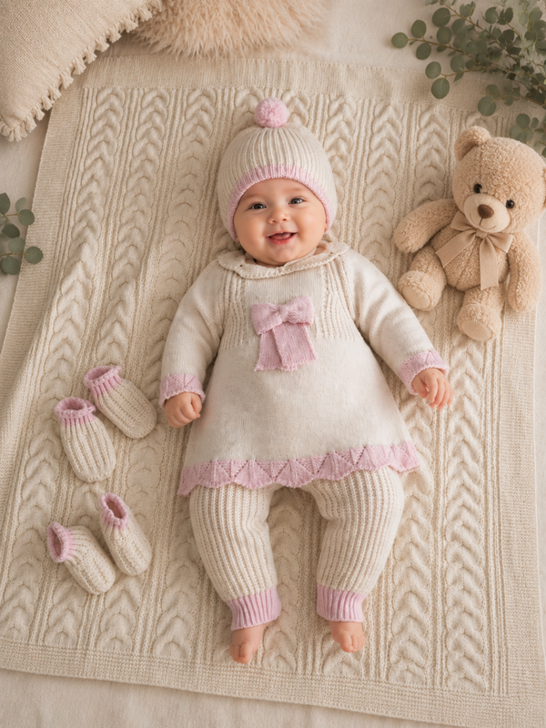 Baby-Wollset 5-teilig mit Decke, Mütze, Handschuhen & Schuhen“