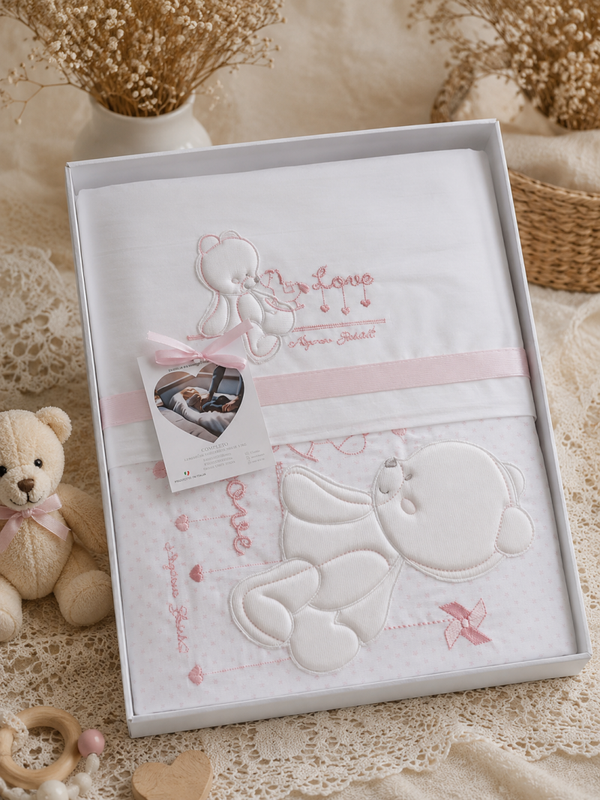 🎀 Baby Bettwäsche-Set „Love Teddy“ Rosa