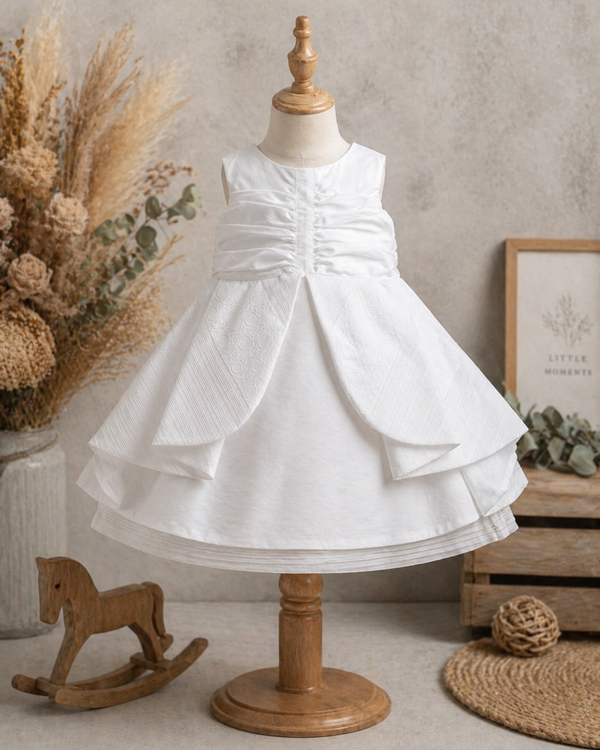 Festliches Babykleid in Weiß mit strukturierter Optik und Volant-Design