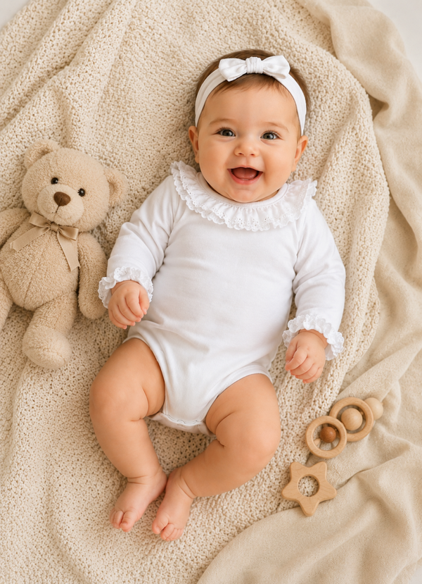 Eleganter Baby-Body mit Spitzenkragen – Langarm