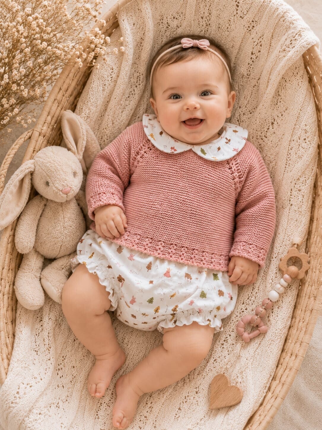 Completo Neonata con Maglioncino in Maglia Rosa antico e Bloomers