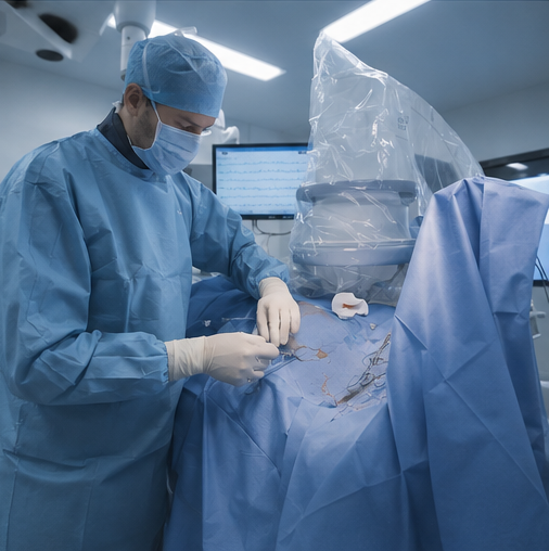 Implantation d’un stimulateur cardiaque en salle de rythmologie