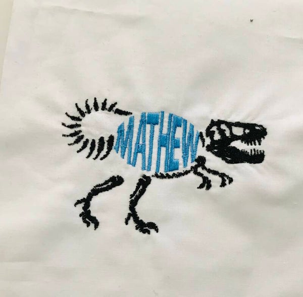 Custom T-Rex Skeleton Name Embroidery Design