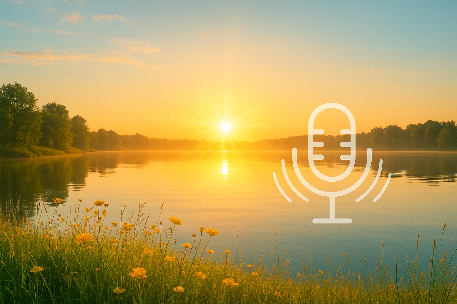 Horizon met wolken en zonsondergan met getekende microfoon ervoorg
