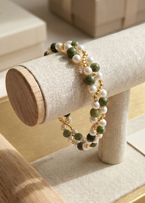 Bracelet avec pierres de jade vert