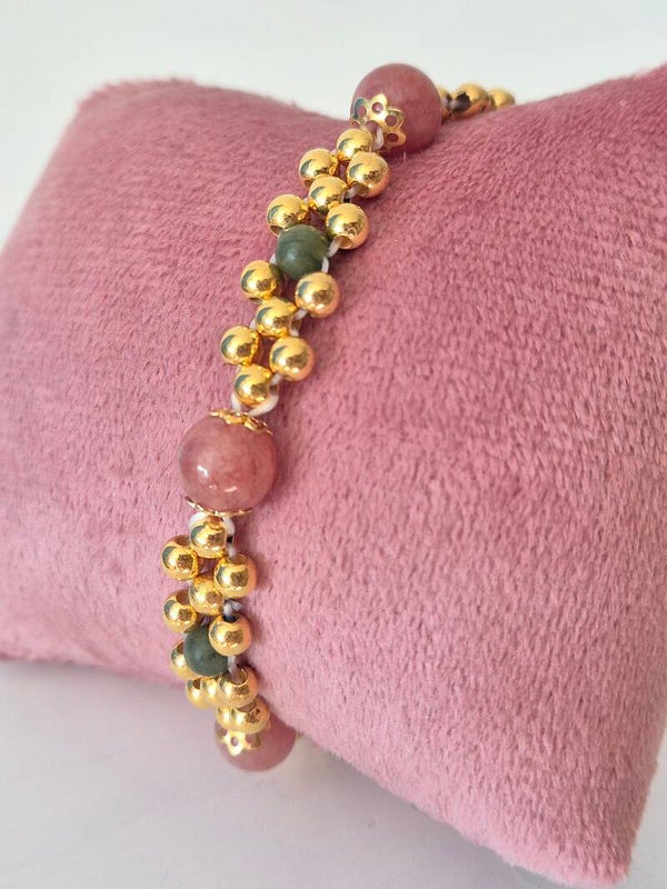Bracelet de pierres de morganite et jade vert