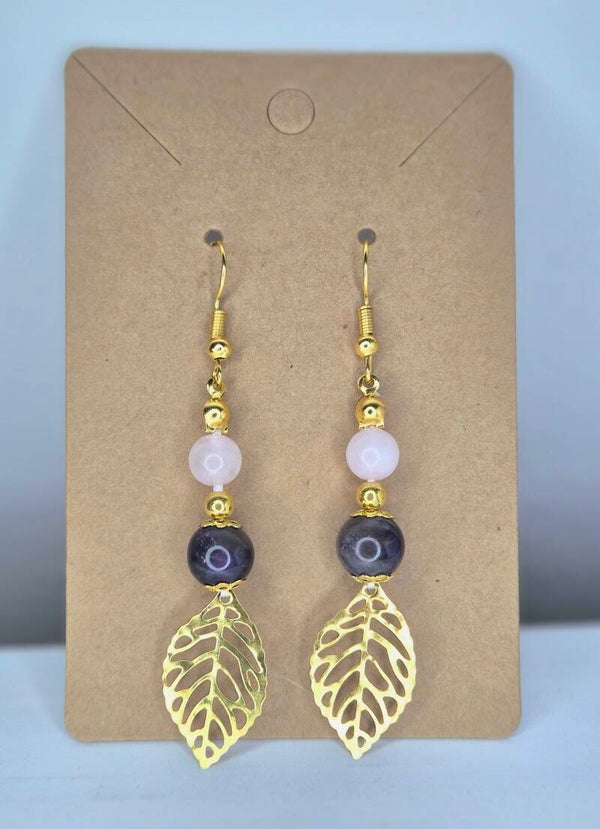 Boucles d'oreilles en quartz rose et amethyste