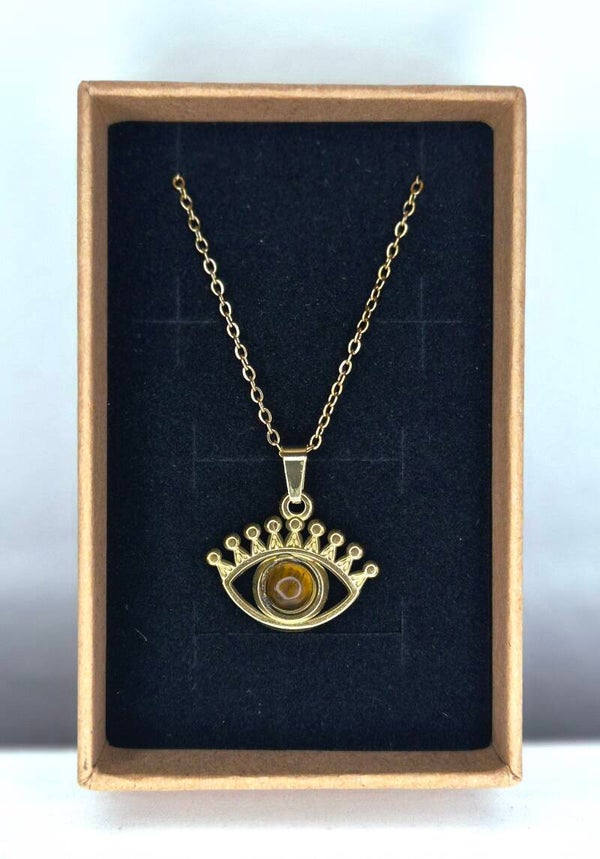 Collier oeil avec pierre en oeil de tigre