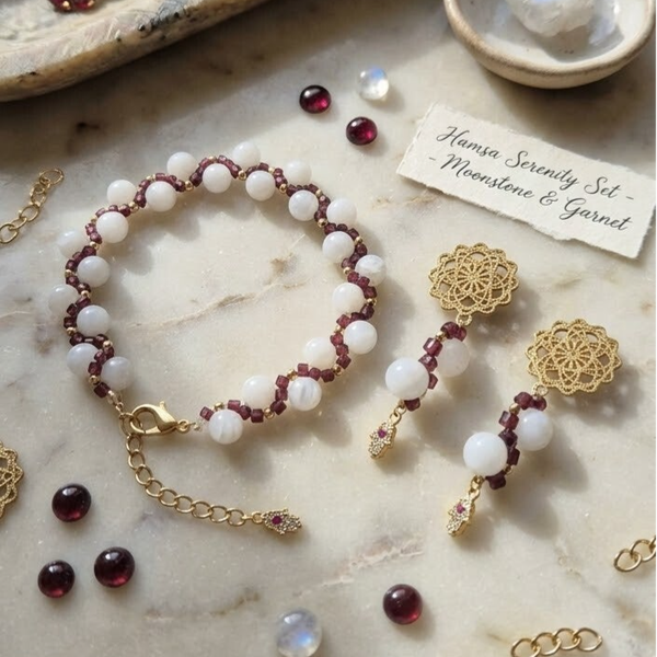 Parure Pierre de lune, Grenat Rouge et main de fatma
