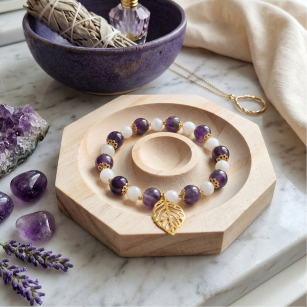 Bracelet en améthyste et pierre de lune