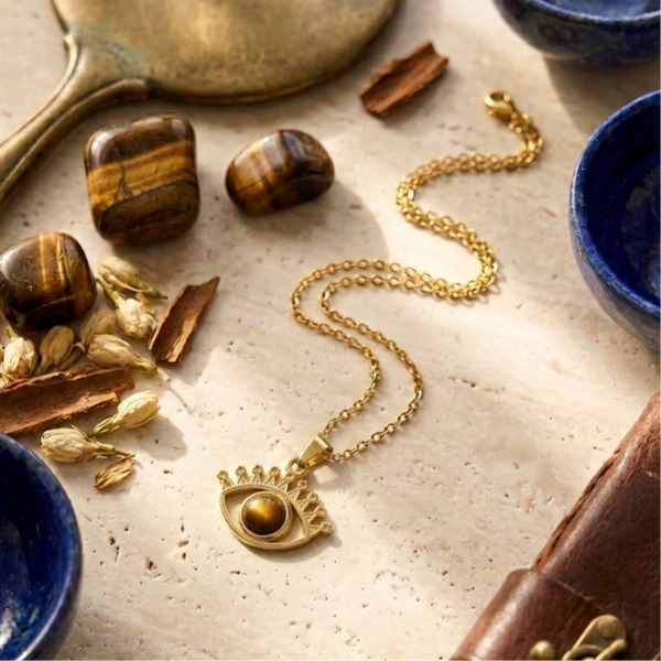Collier oeil avec pierre en oeil de tigre