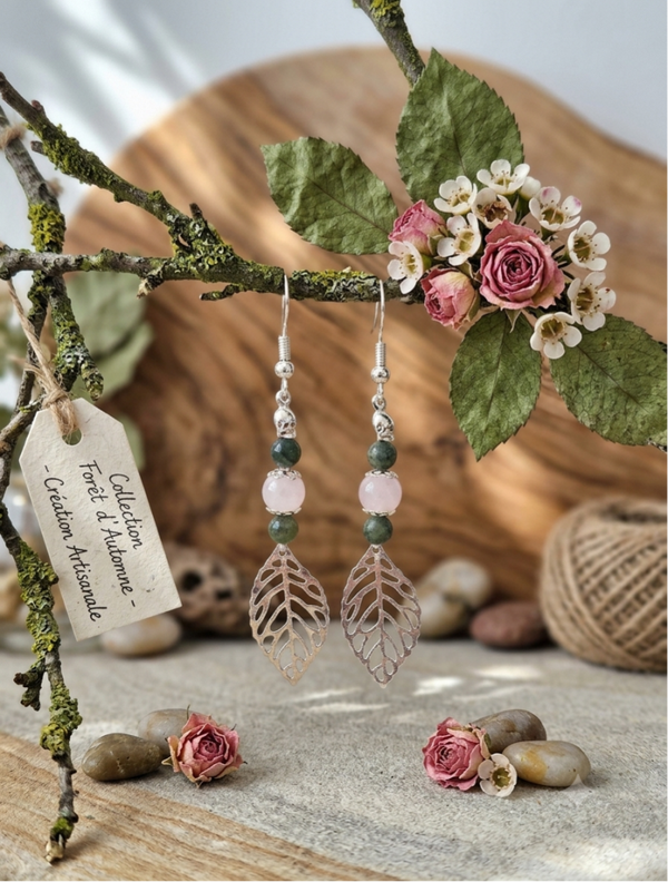 Boucles d'oreilles en quartz et jade vert