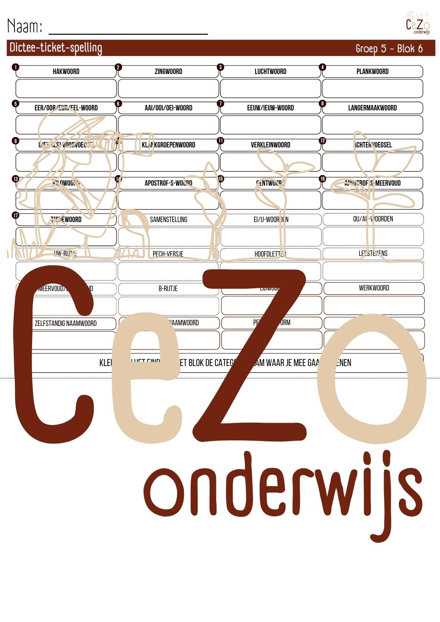 Dictee-ticket - Groep 5 - STAAL2 - Blok 1 t/m 8