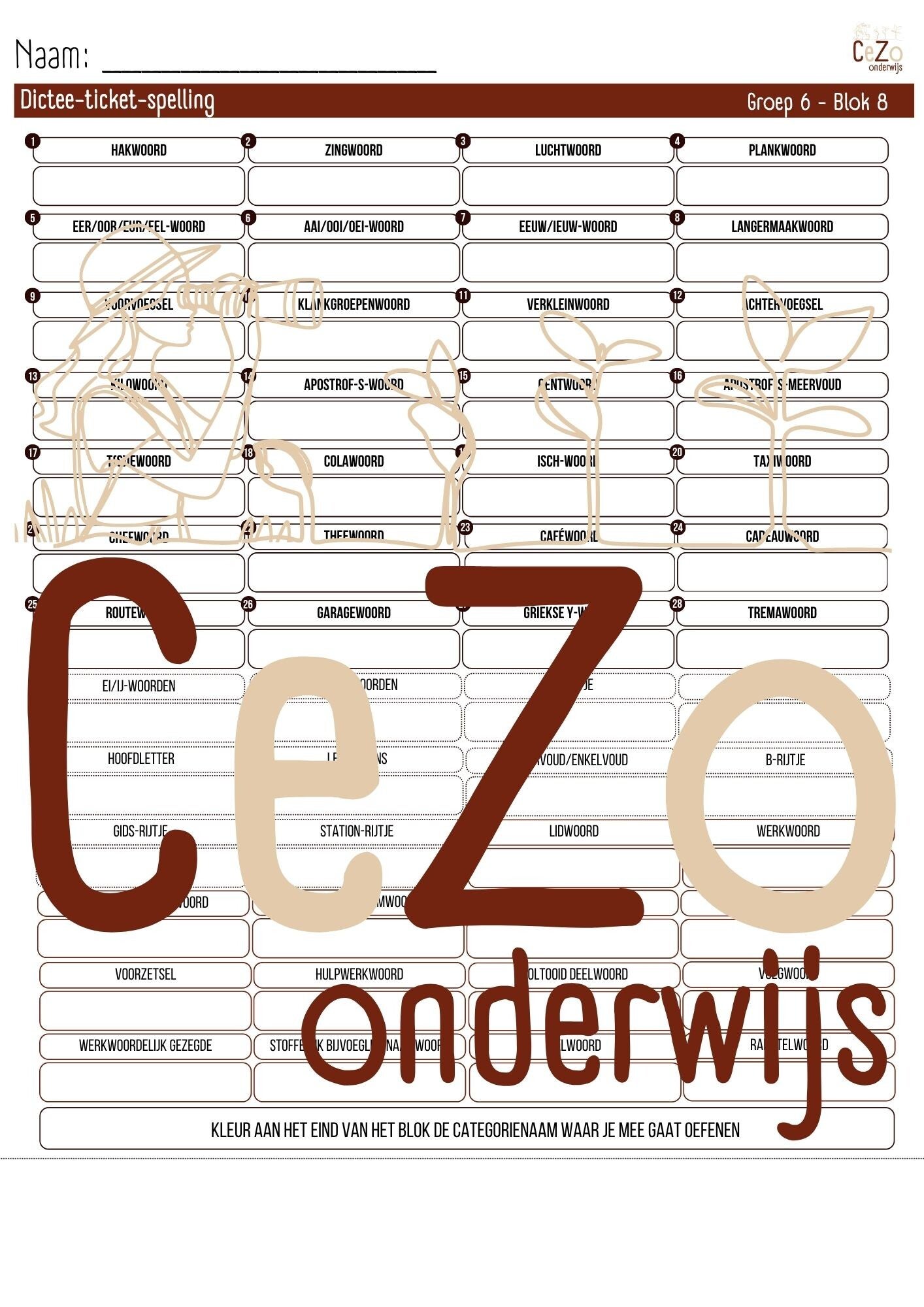 Dictee-ticket - Groep 6 - STAAL2 - Blok 1 t/m 8