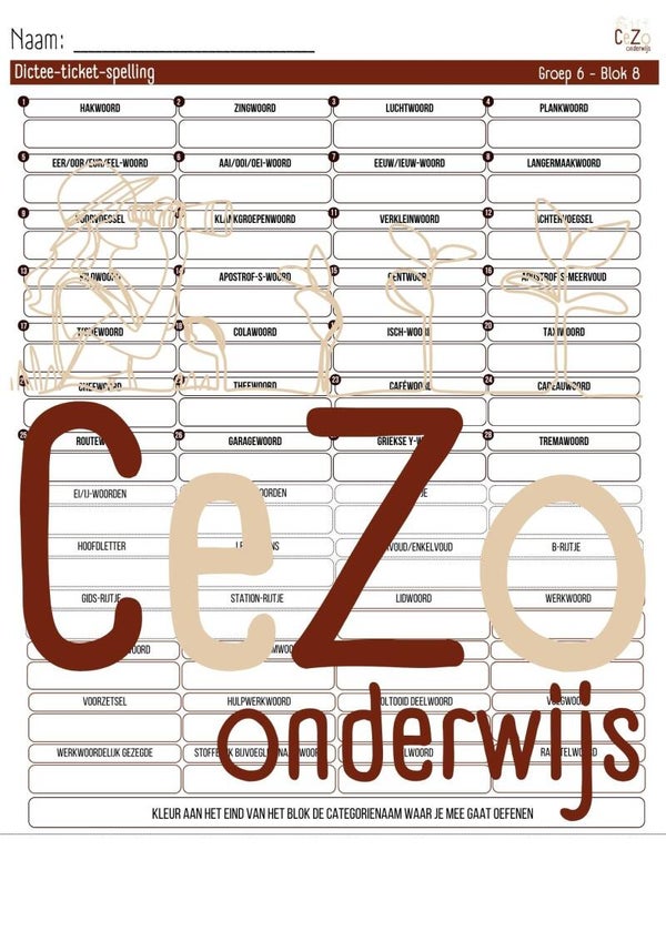 Dictee-ticket - Groep 6 - STAAL2 - Blok 1 t/m 8