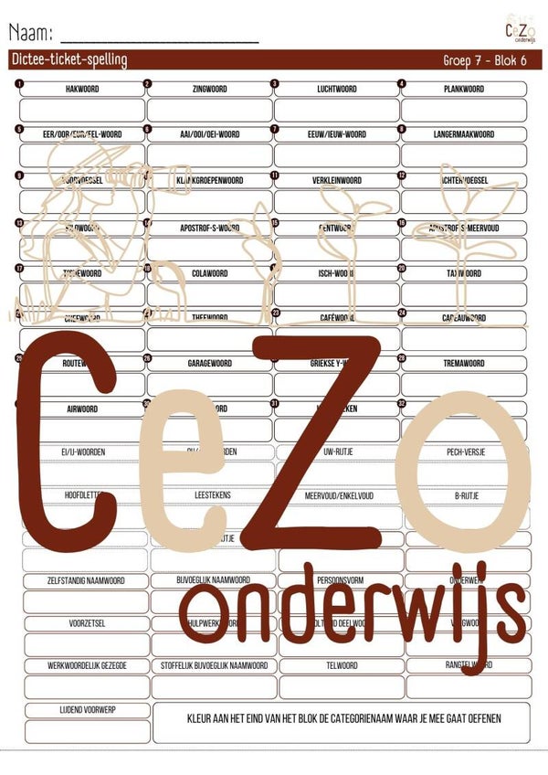 Dictee-ticket - Groep 7 - STAAL2 - Blok 1 t/m 8
