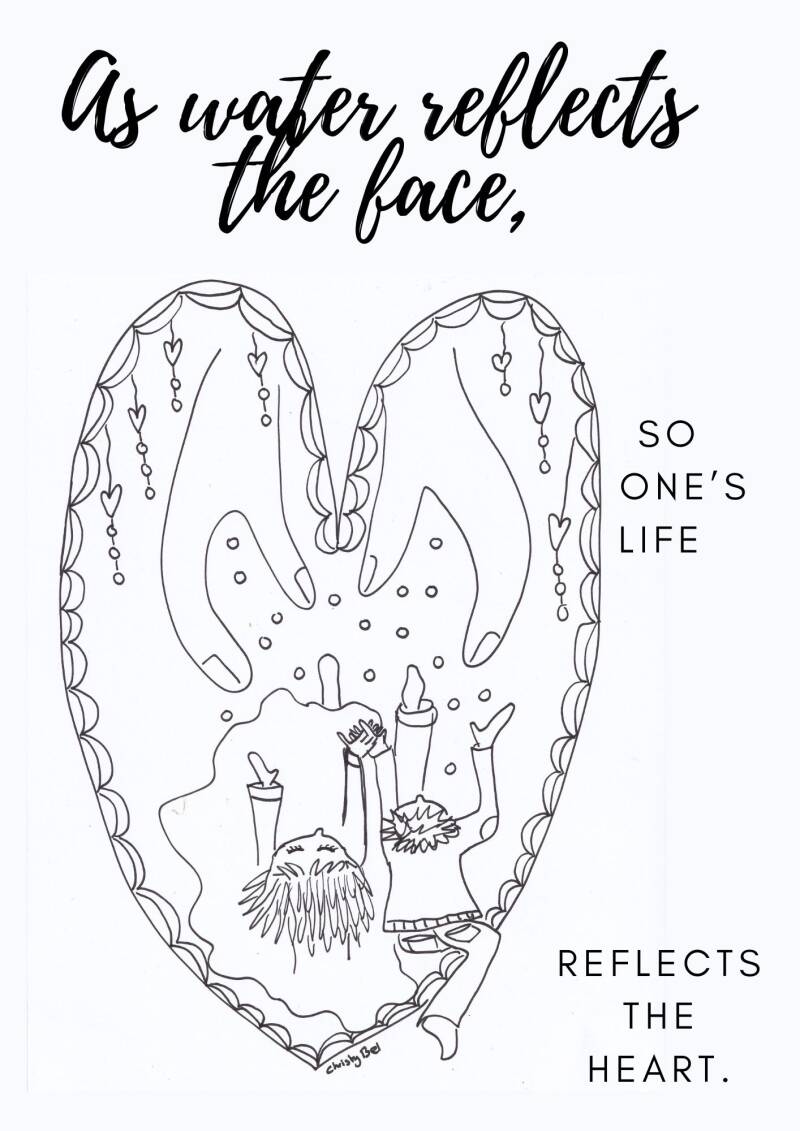 water reflects the face . so one s life refoects the heart. coloring page bible verse 