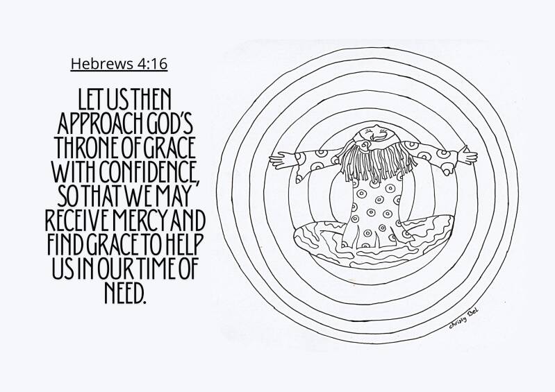 let us approach to Gods throne of grace with confidence. God will forgive. coloring with bible verse     