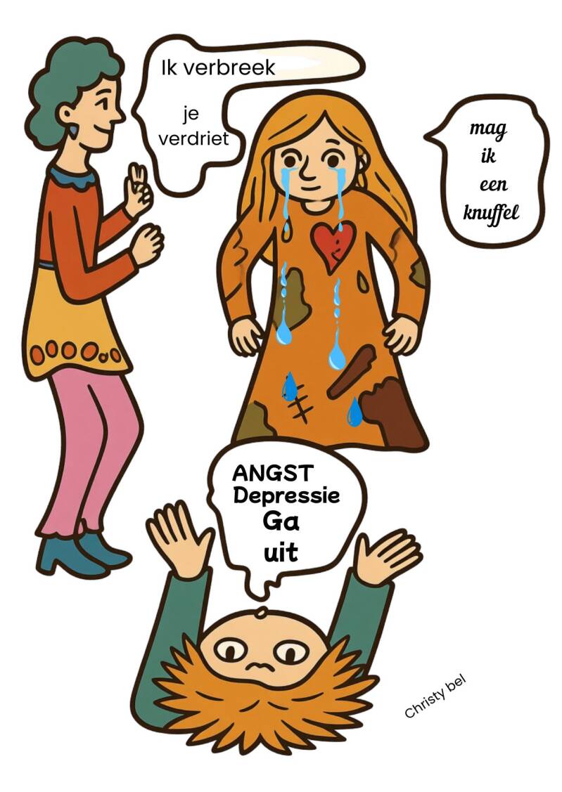 cartoon meijse huilt en wil roost 