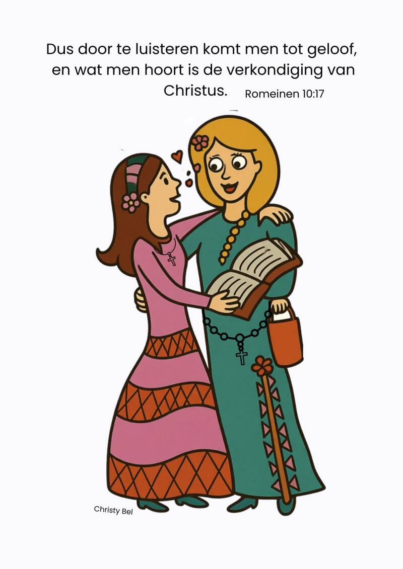 cartoon geloof vriendinnen samen bijbel lezen 