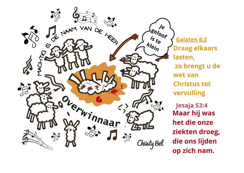 cartoon over zieke schapen helpen 