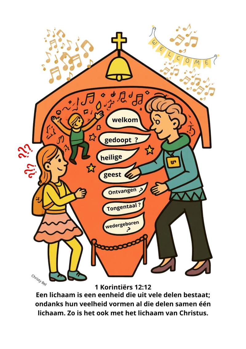 cartoon over welkoms team van de kerk 