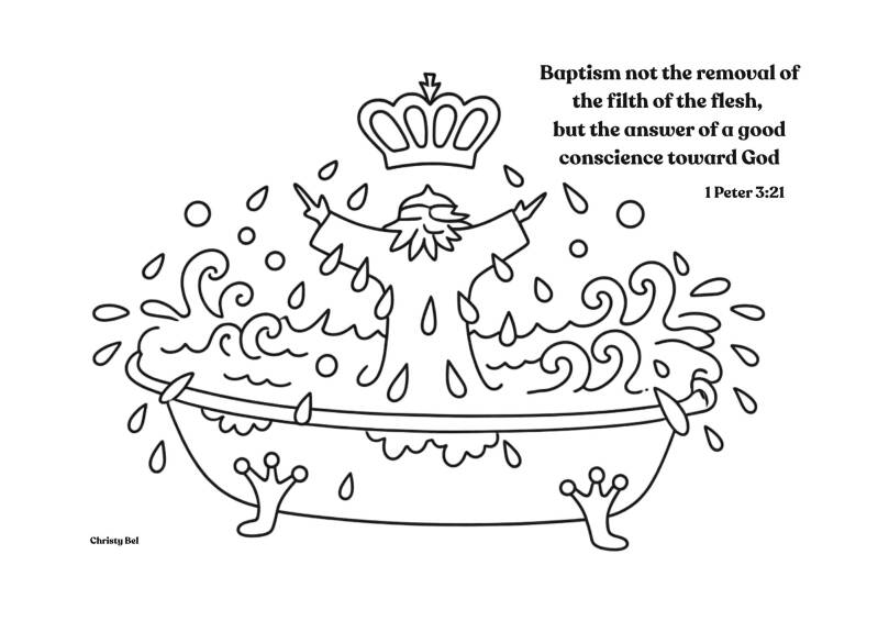 baptism coloring pages with bible verse Free baptism coloring pages, enriched with inspiring Bible verses. Free to use for personal, church, or educational purposes—baptism. www.gratiskleurplatenmetbijbeltekst.nl