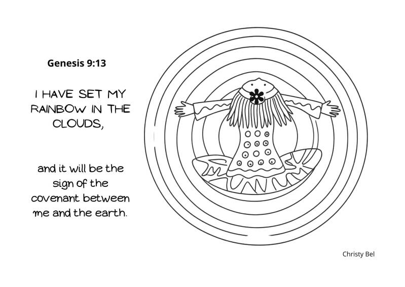 i have set my rainbow in the clouds genesis 9. coloring opages bible verse free. christy bel 