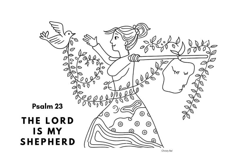 the lord is my sheperd psalm 23 gratis kleurplaten met bijbelteksten free coloring pages with bible verse Christy Bel www.gratiskleurplatenmetbijbeltekst.nl 