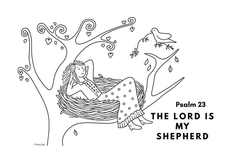 the lord is my sheperd psalm 23 gratis kleurplaten met bijbelteksten free coloring pages with bible verse Christy Bel www.gratiskleurplatenmetbijbeltekst.nl 