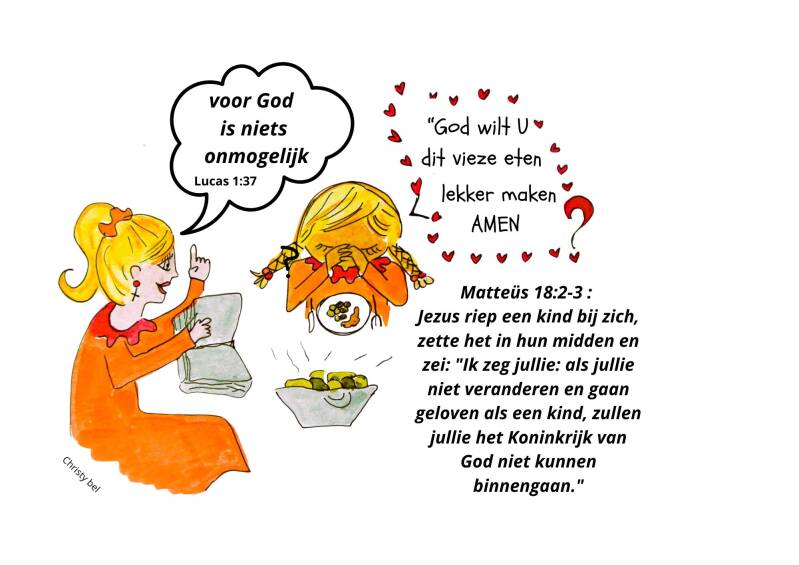 cartoon meijse bid voor het eten 