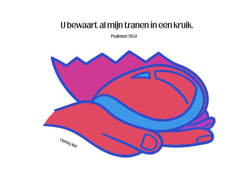 cartoon over tranen verdriet in een hand 