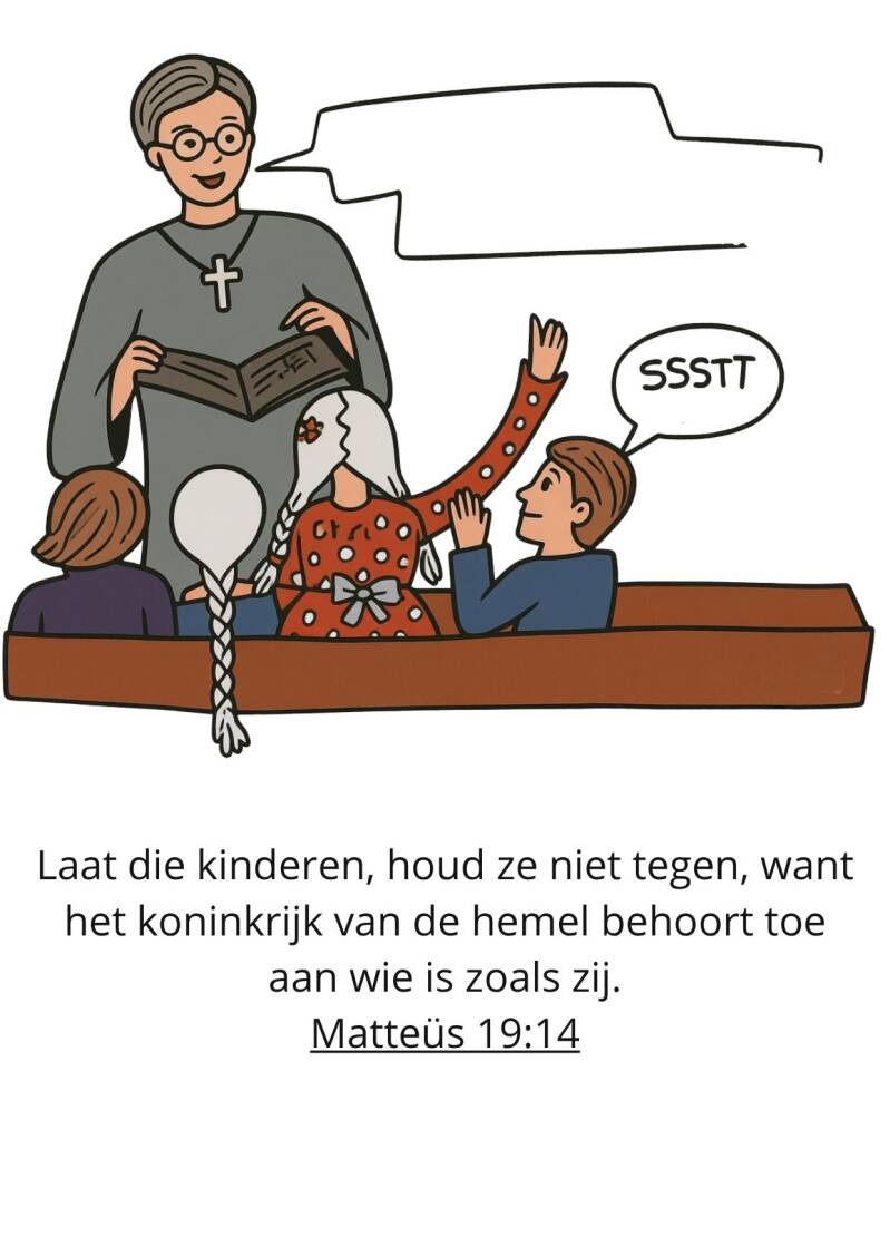 cartoon praten in de kerk als kind 