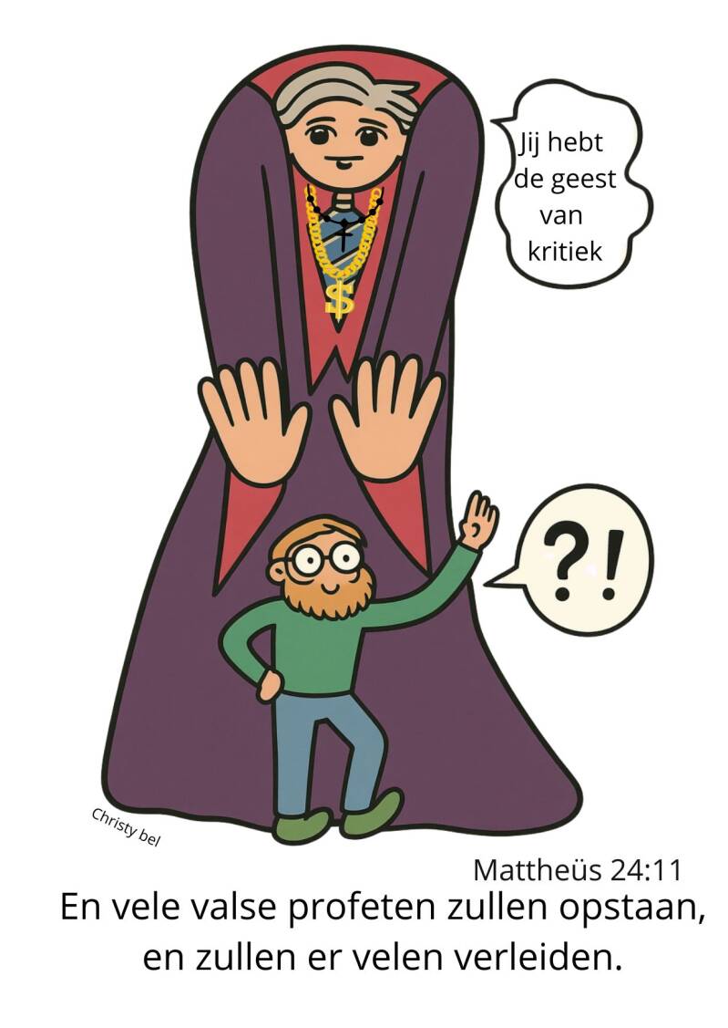 cartoon over geestelijke kritiek uitten in de kerk 