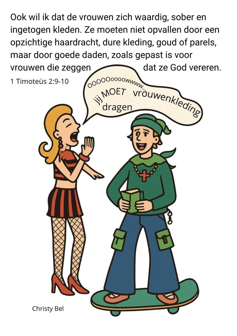 cartoon over bijb else kleding vrouw 
