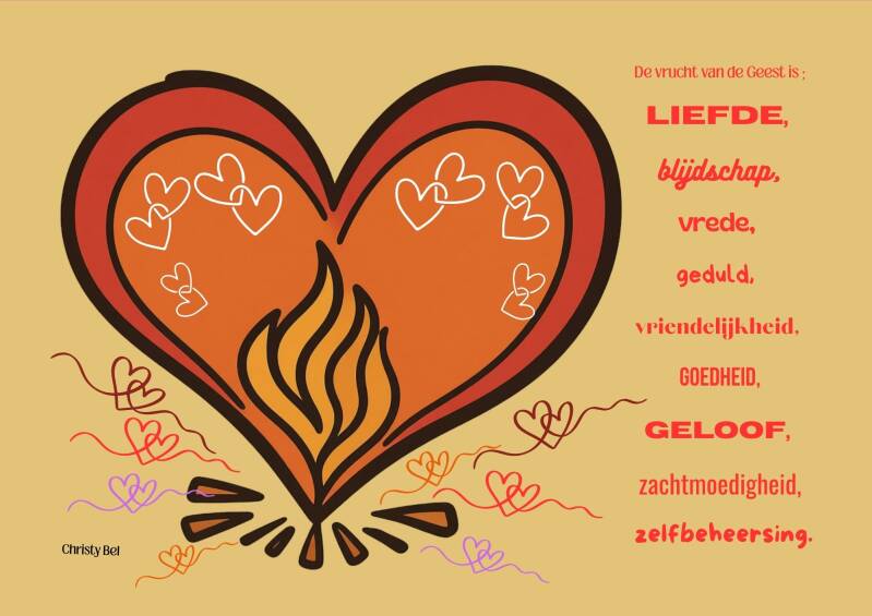 cartoon vrucht van de geest in liefdes vuur 