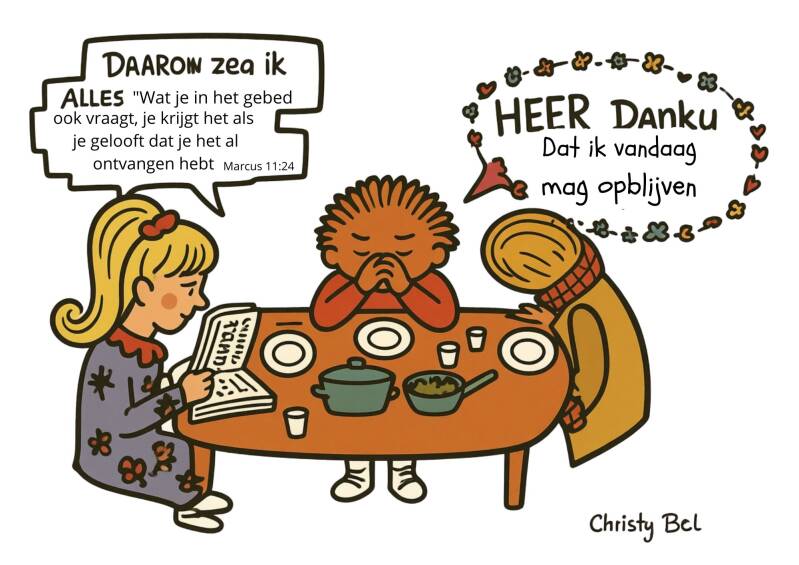 cartoon over kinderlijk geloof gebed 