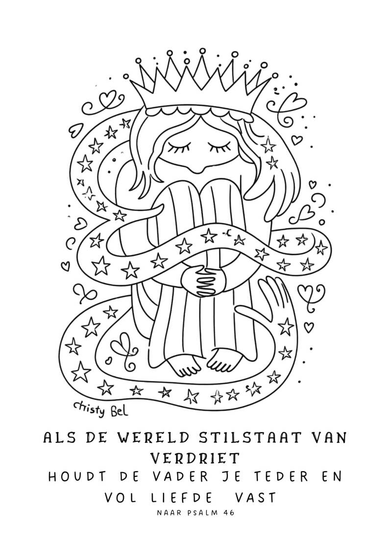 Kleurplaten en werkbladen Verdriet en rouw zijn vaak lastig te vangen in woorden, zeker voor kinderen. Gelukkig mogen we weten dat we ons verdriet niet alleen hoeven te dragen en dat God troost belooft in moeilijke tijden. Tekenen, kover rouw en verlies  